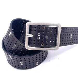Nine West Large Black Genuine Leather Belt With Perforated Design L